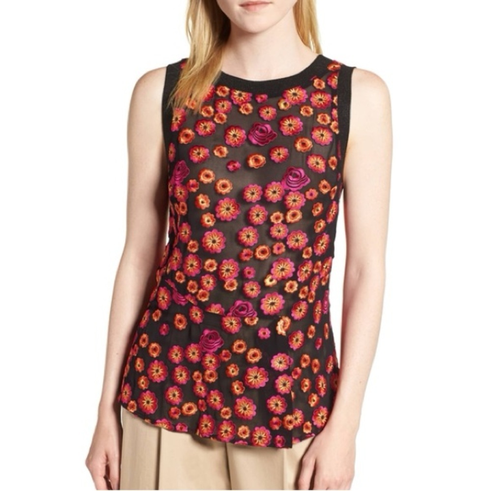 Lewit Floral All Over Embroidered Tank Top Size Large